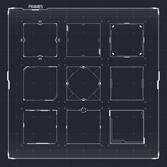 Sci Fi Futuristic User Interface Square Frames Blocks Set. Abstract HUD