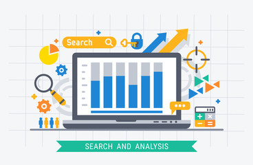 Search and analysis. Flat modern vector illustration for web.