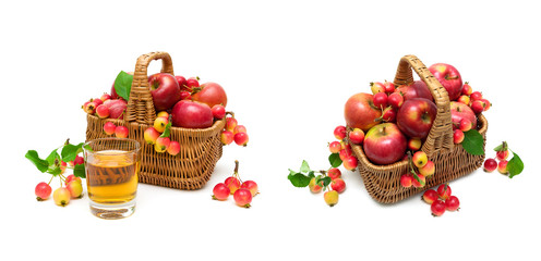 ripe apples in a basket on a white background