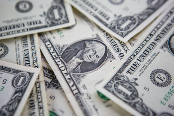 Close up heap of one dollars, Background of one dollar bills
