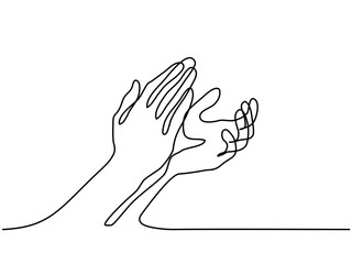 Continuous line drawing. Clapping hands with applause. Vector illustration