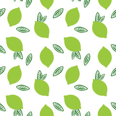 green fruit lime with green leaves citrus summer on a white background pattern seamless vector - 188960431