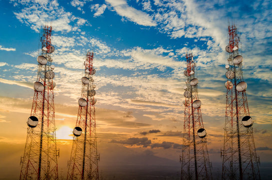Telecommunication tower antenna in morning sky Evening sky