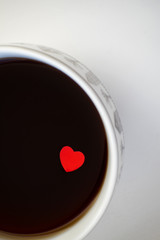 Cup of love, coffe with red heart. Valentine's day. Morning.