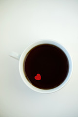 Cup of love, coffe with red heart. Valentine's day. Morning.