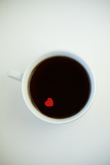 Cup of love, coffe with red heart. Valentine's day. Morning.