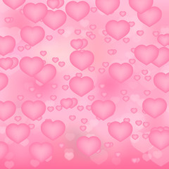 Soft pink hearts 3d background. Valentine’s day shiny greeting card. Romantic vector illustration. Easy to edit design template.