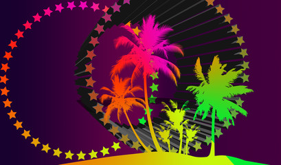 Fototapeta na wymiar An illustration of palms trees, stars and geometric shapes that can be used for anything