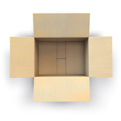 Open empty cardboard box Isolated on white background.