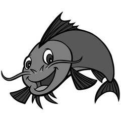 Catfish Dinner Illustration - A vector cartoon illustration of a Catfish restaurant mascot.