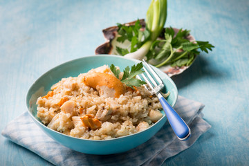 risotto with scallop, selective focus