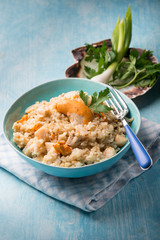 risotto with scallop, selective focus