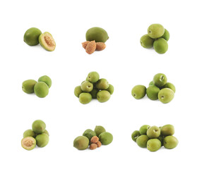 Pile of green olives isolated