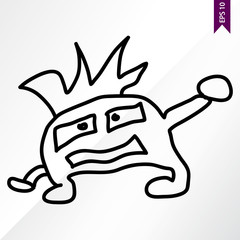 Stick figure children's monster on the white, light backgroung