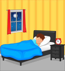 Little boy sleeping in bedroom at night - obrazy, fototapety, plakaty