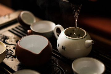 Green Tea Pouring in Traditional Chinese Tea Ceremony