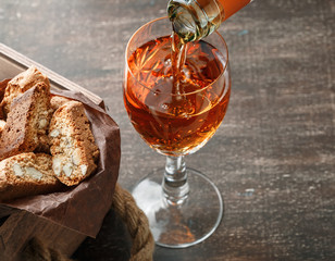 Italian cantucci biscuits and a glass of wine