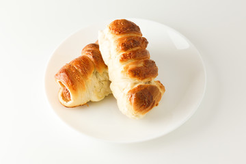 Fresh sausage in dough