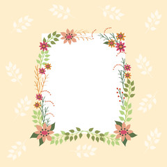 Floral frame card. Design for invitation, wedding, birthday or greeting cards. Colored vector illustration.