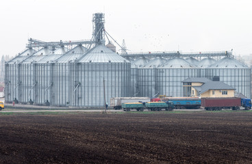 Obraz premium Elevator for grain storage. Grain dryer. Agricultural complex..