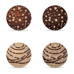 chocolate nuts ball with hazelnut dark and white illustration