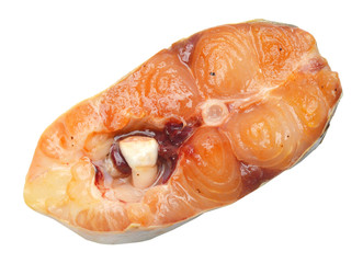 fresh basa steak on white background