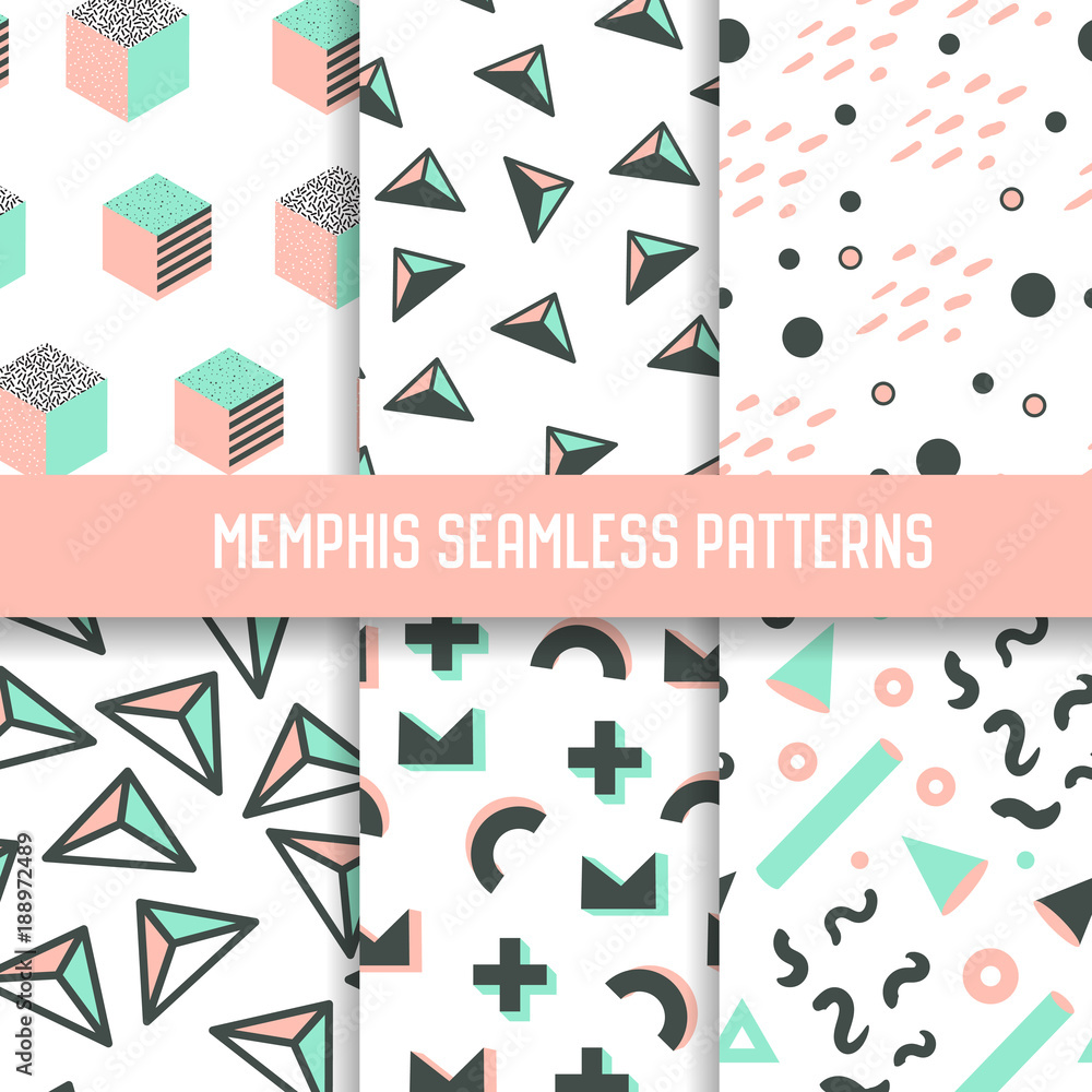 Poster abstract memphis style seamless pattern set. hipster backgrounds with geometric elements. vector ill