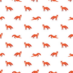 Obraz na płótnie Canvas Cute seamless pattern with red foxes. Vector illustration for decoration for textile, notebooks, wallpapers etc