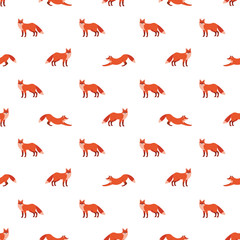 Cute seamless pattern with red foxes. Vector illustration for decoration for textile, notebooks, wallpapers etc