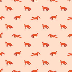 Obraz na płótnie Canvas Cute seamless pattern with red foxes. Vector illustration for decoration for textile, notebooks, wallpapers etc