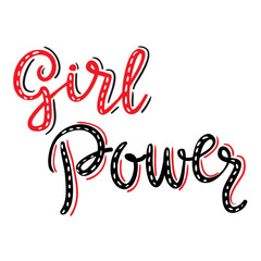 Girl power slogan hand drawn red and black lettering on white background. Vector illustration for t shirt, poster etc