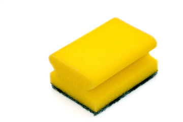 Dish washing sponge, felt horizontally and isolated on white background