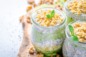 Chia pudding with kiwi and mint
