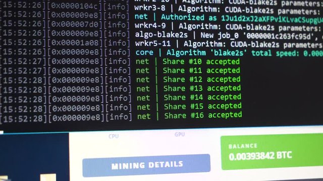 Screen with crypto code. Program code for mining cryptocurrency, mining work. Screen with software developer code. Crypto-currency