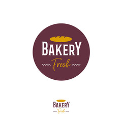 Bakery or Bread shop logo. Premium bakery emblem. Letters and gold bread circle badge or sign.