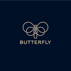 Butterfly logo. Beautiful decorative butterfly from intertwined lines. Logo for cosmetics, lingerie, jewelry store.