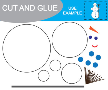 Image of snowman. Cut and glue. Educational game for children.