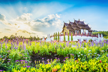 Fototapeta na wymiar Thai style garden. Located in Royal Park Rajapruek, Chiang Mai, Thailand.