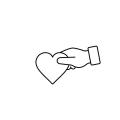 Hand gives heart outline icon in flat style. Giving love concept, donate concept