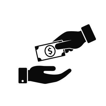 Hand giving money to another hand icon. Vecor illustration Giving and receiving money, donation concept