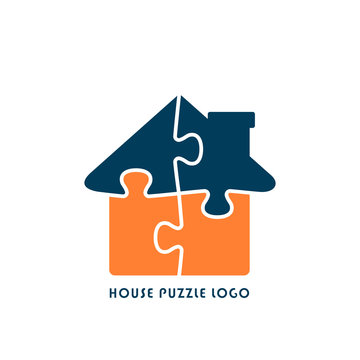 mirror zoom Goneryl House Puzzle Logo, Jigsaw Home illustration. Vector flat style logotype  Stock Vector | Adobe Stock