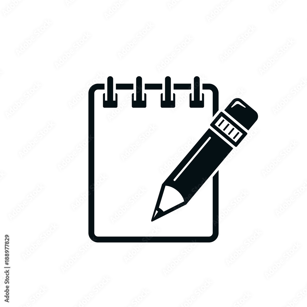 Poster notebook and pencil icon. notepad with pencil blank flat icon. vector symbol