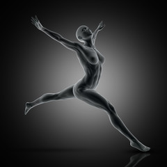 Fototapeta na wymiar 3D muscular female figure in jumping pose
