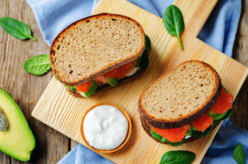 Smoked Salmon Avocado Spinach Rye Sandwich