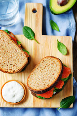 Smoked Salmon Avocado Spinach Rye Sandwich