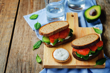 Smoked Salmon Avocado Spinach Rye Sandwich