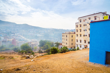 Beautiful street of blue medina in city Chefchaouen,  Morocco, Africa.