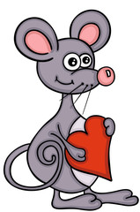 Cute mouse holding red heart