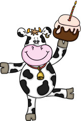 Funny cow with birthday cake