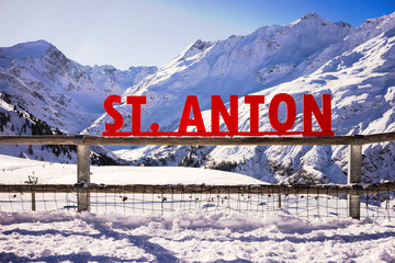 St. Anton sign in the mountains